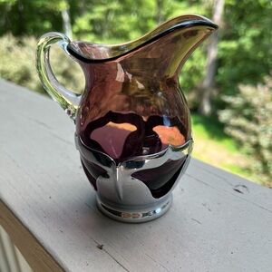 Vintage  Farber Bros Purple and Silver Glass creamer